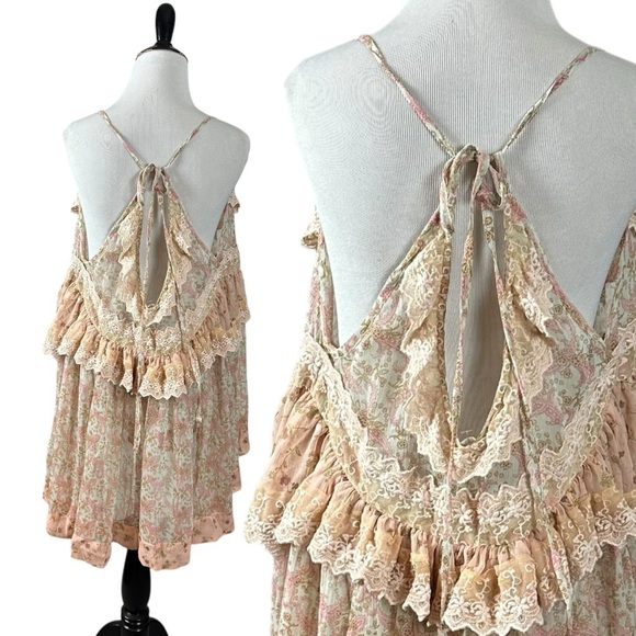 Free People Bali Theodora Slip Dress Frosted Mint Small NWT Ruffles Ethereal - Picture 10 of 16